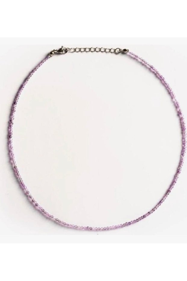 Certified Amethyst 2 mm Faceted Cut Dizi Natural Stone Necklace