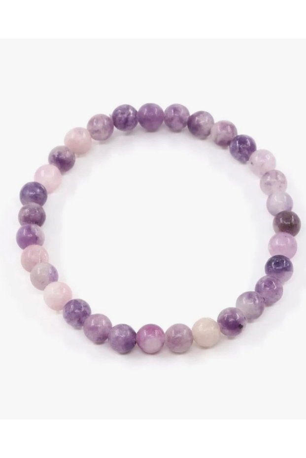 Certified Lepidolite Natural Stone Bracelet 6 mm Round Cut