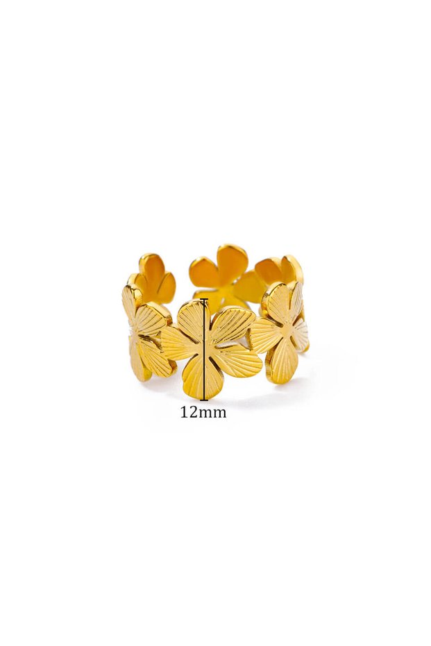 JZ5893G Stainless Steel Flower Rings for Women Men Gold Color Open Vintage Ginkgo Leaf Ring 2024 New