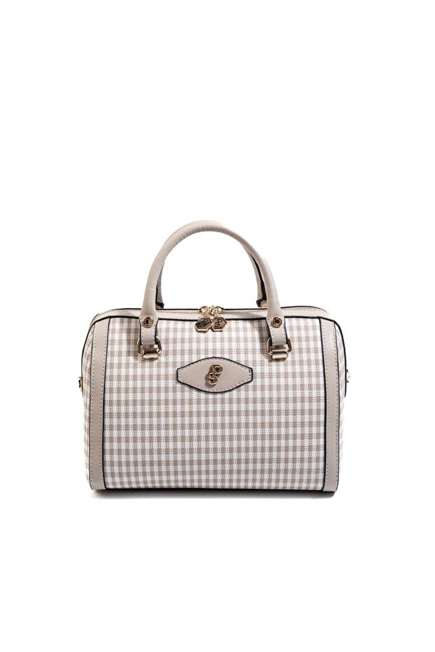 Sand Beige - Sand Beige Plaid Line Square Women's Handbag Sp1091