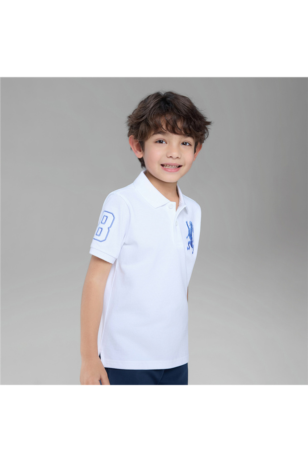 Kids’ Slim Fit Lion Embroidered Cotton Polo
