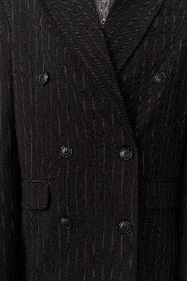 Çizgili Oversize Blazer Ceket - 4