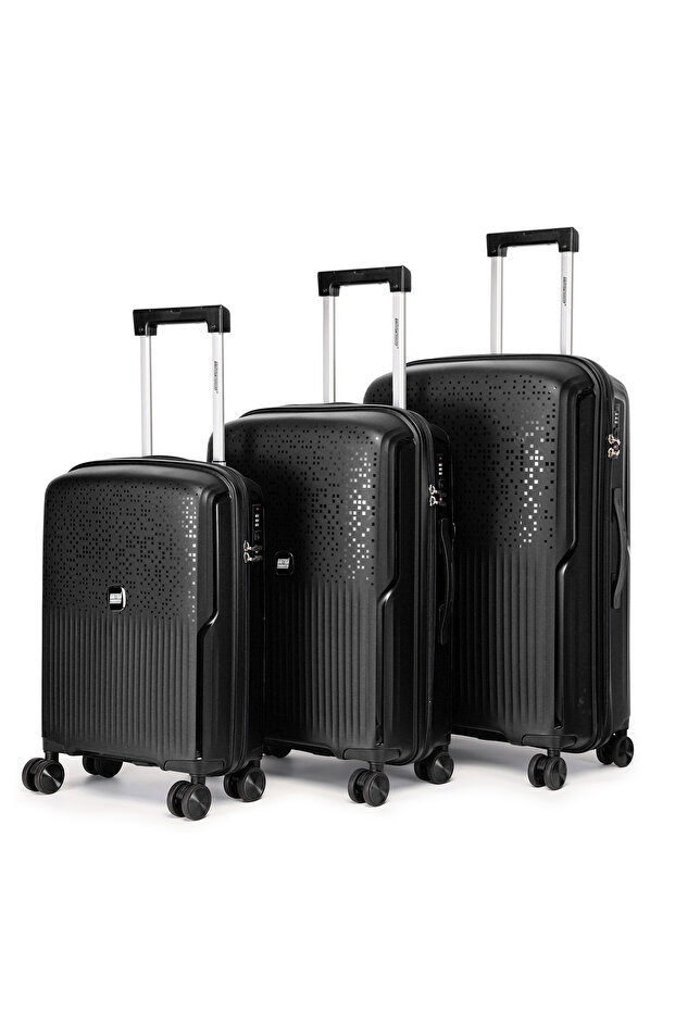 3 Piece Polypropylene Hard Side Spinner Luggage Trolley Set 20/24/28 Inch - Black