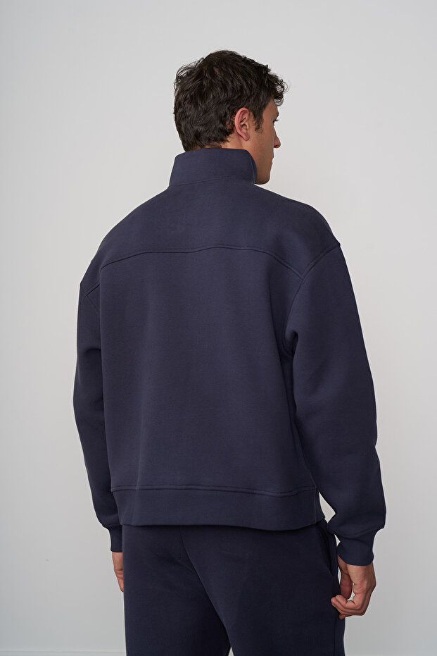 Fermuarlı Dik Yaka Oversize Sweatshirt - 4