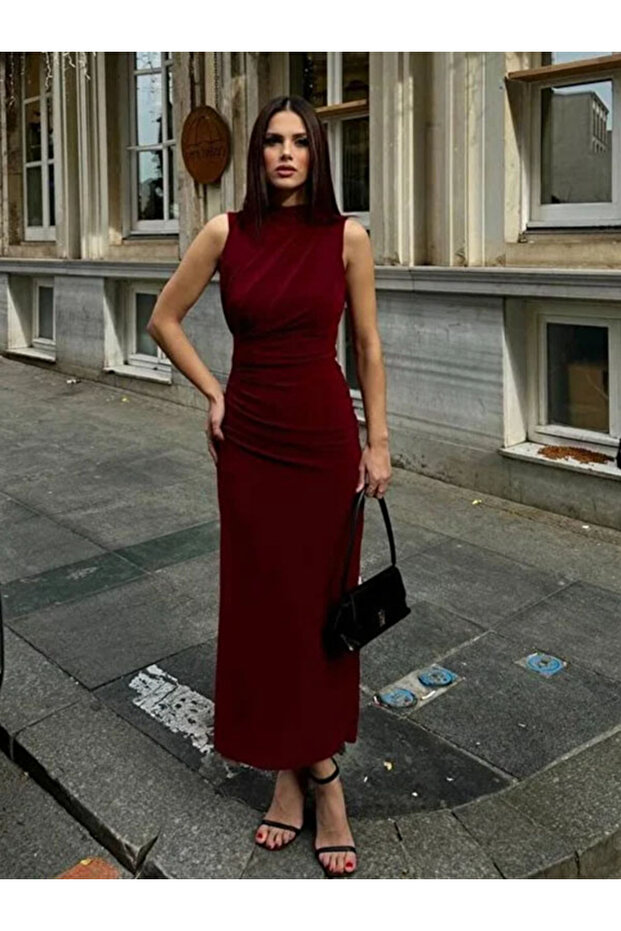 Hakim Yaka Draped Lined Graduation and Engagement Dress - Evening Dress