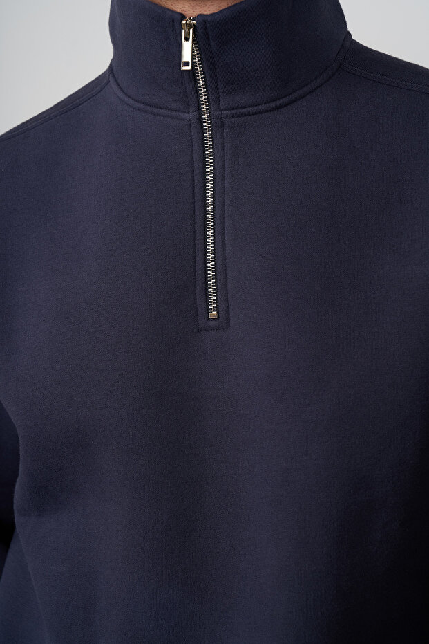 Fermuarlı Dik Yaka Oversize Sweatshirt - 3