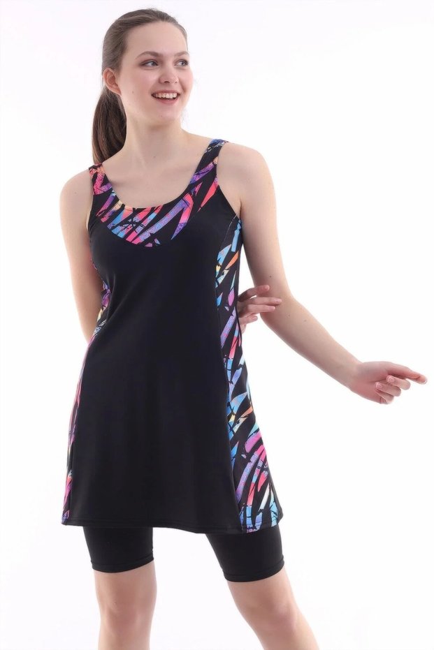 Women's Swimsuit with Tights and Dress, Built-In Chest Pad Sewn into the Underwear, Available in Micro Lycra Stretchy Swimsuit Fabric