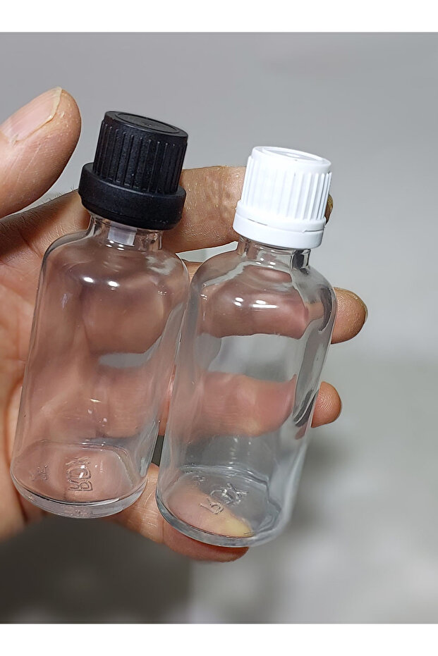 6Pcs Clear Glass Shot Bottle Leakproof White with Lock Cap Fragrance Ornament Multi-Purpose Bottle 50ml