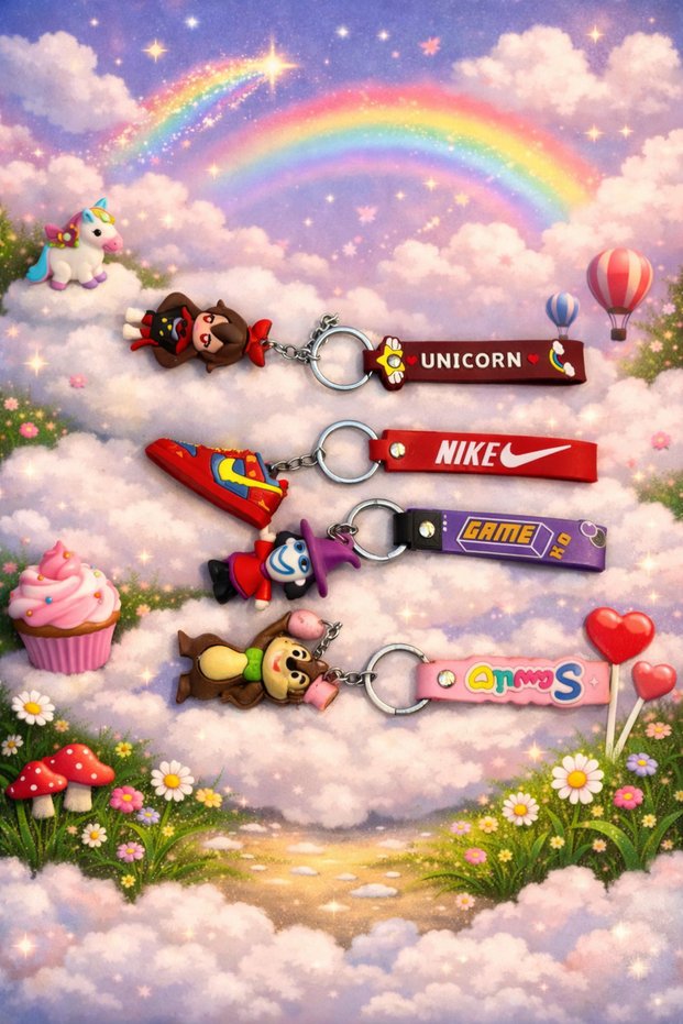4-Piece Figured Silicone Keychain Set |   Colorful, Cute and Decorative Keychains