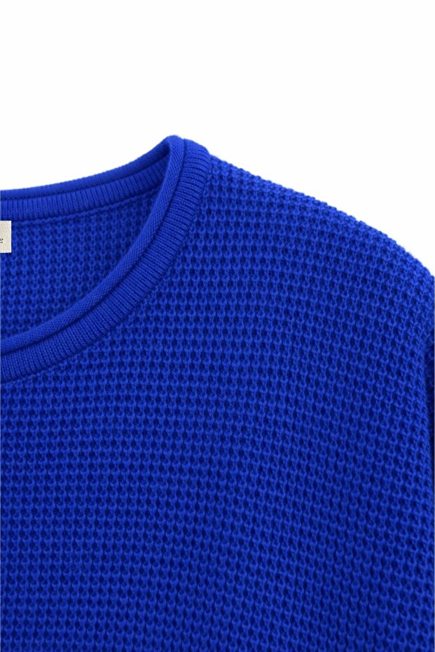 6183 Kadın Nopeli Oversize Triko İnce Basic Kazak Saks Mavi - 2