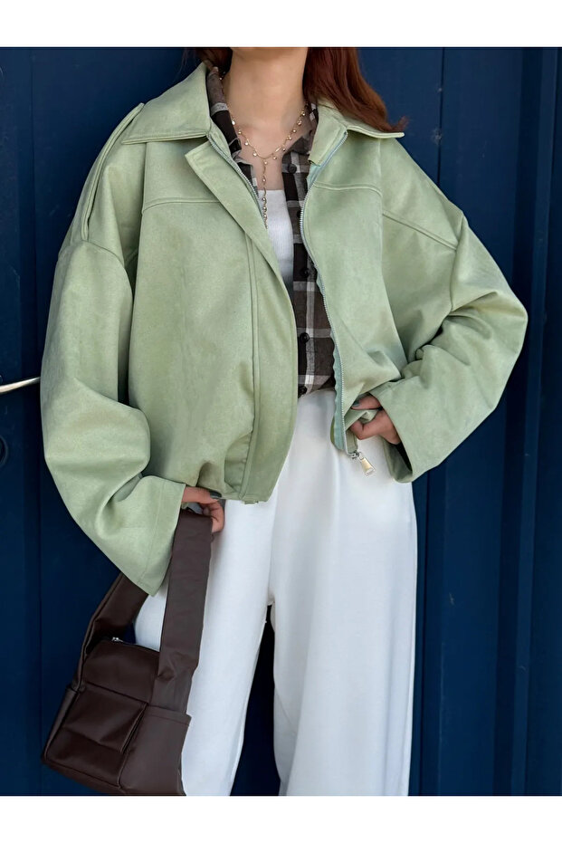 Süet Bomber Ceket - Hpm - Mint Yeşili - 2