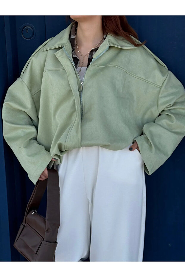 Süet Bomber Ceket - Hpm - Mint Yeşili - 3