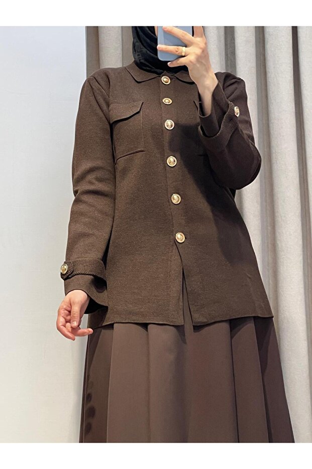 CELİNE ÇELİK ÖRME TRİKO HIRKA KAHVE - 1