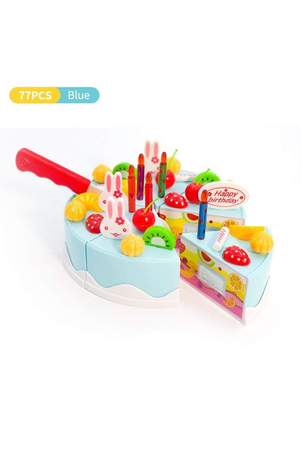 38PCS Set Blue Girl Toy Cake DIY Minature Food Tea Set Simulation Pretend Play Kitchen Kid Cut Game