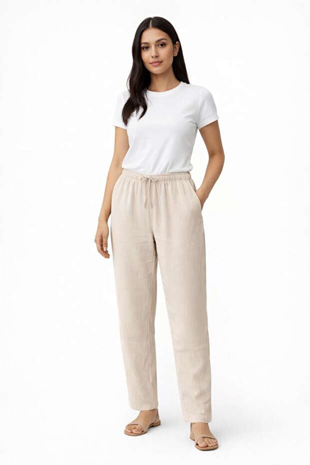 Women’s Soft Crepe Straight Leg Trouser | Elastic Waist | Breathable & Comfortable |