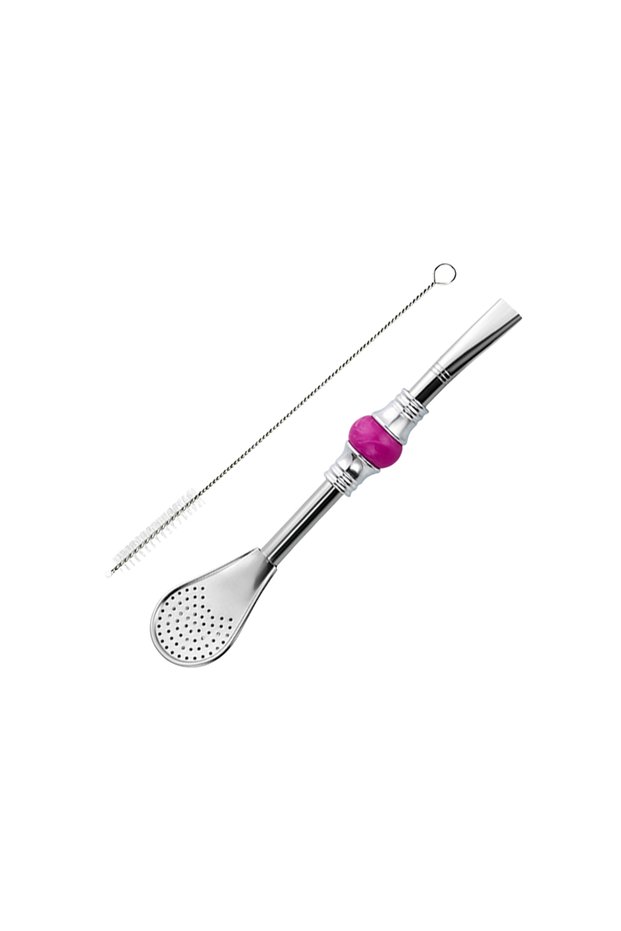 Yerba Mate Straw Stainless Steel With Filter Spoon and Cleaning Brush, Colorful Beads