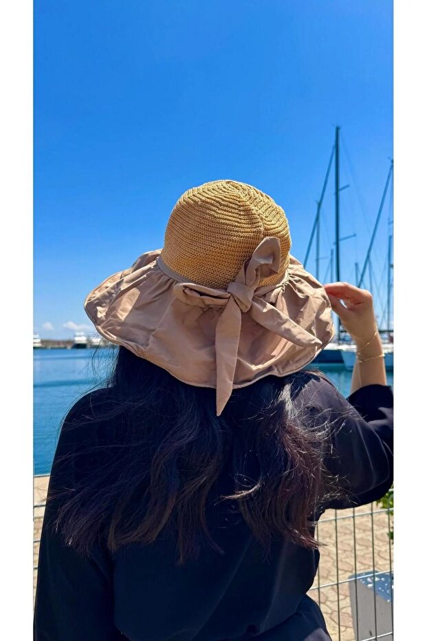 Kadın Örgü Geniş Hasır Şapka - 3