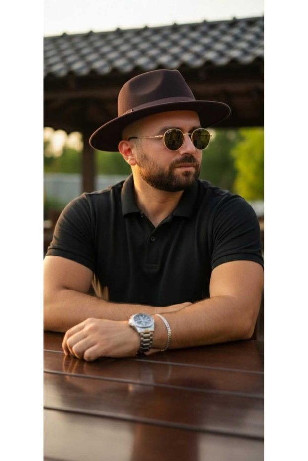 Unisex Quality Adjustable to Head Size Black Felt Fedora Hat Hard Cowboy Hat
