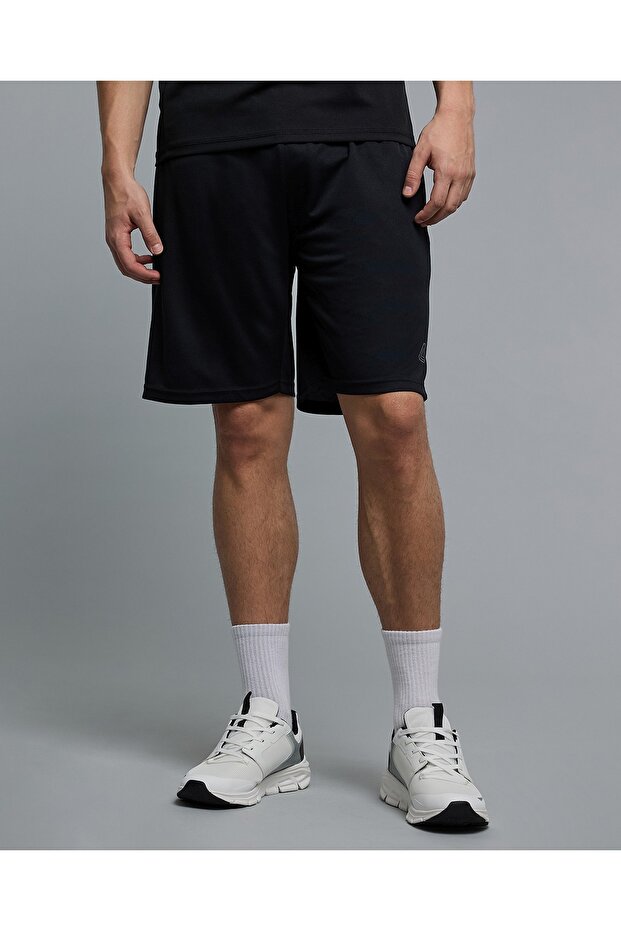 Men's Black Solid Shorts With Drawstring Waist - 1