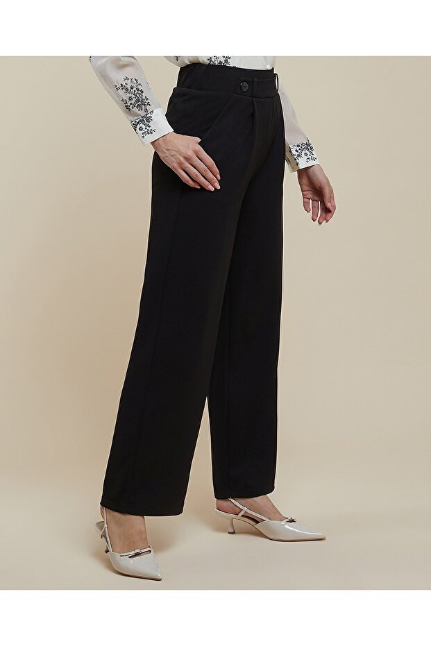 بنطال أرجل واسعة موحد مع إغلاق بأزرار - 3