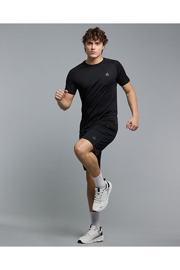 Men's Black Solid Shorts With Drawstring Waist - 2