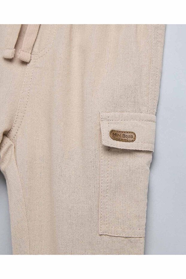 بنطلون كارغو سادة مع خصر برباط - 4