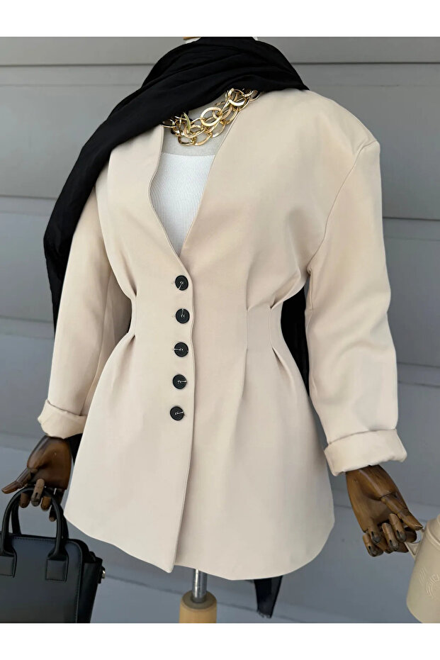 Pileli Blazer Ceket - ES - Taş - 3