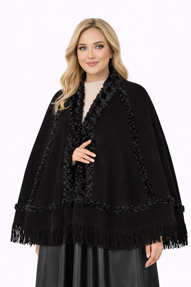 Women's Fur Detailed Winter Stylish Poncho