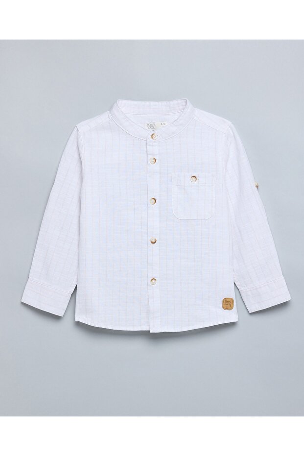 Striped Shirt With Mandarin Collar And Long Sleeves