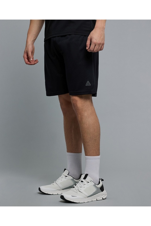 Men's Black Solid Shorts With Drawstring Waist - 3