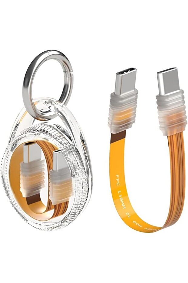 USB C Cable Portable Keychain, 0.4ft FPC Soft Emergency USB-C Cable, 60W Fast Charging, 10Gbps Data
