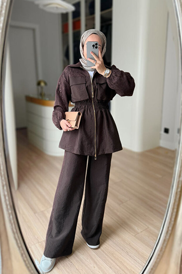 Lace Detailed Suit - Brown