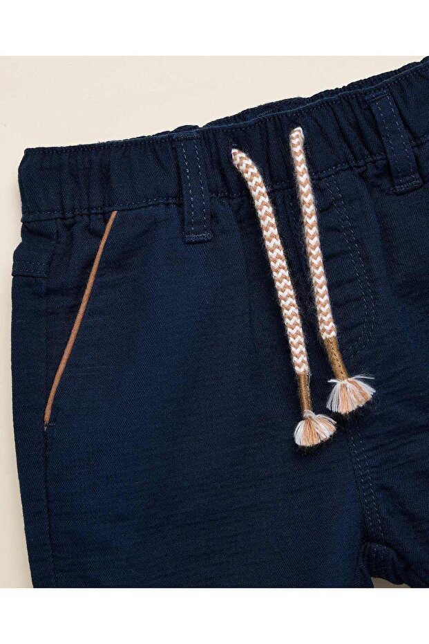 شورت أزرق سادة للأولاد بخصر برباط - 3