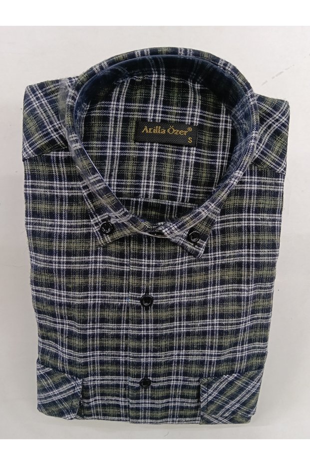 Rkek Relax Fit Comfortable Cut Sports Collar Checkered Double Pocket Flap Shirt for Winter