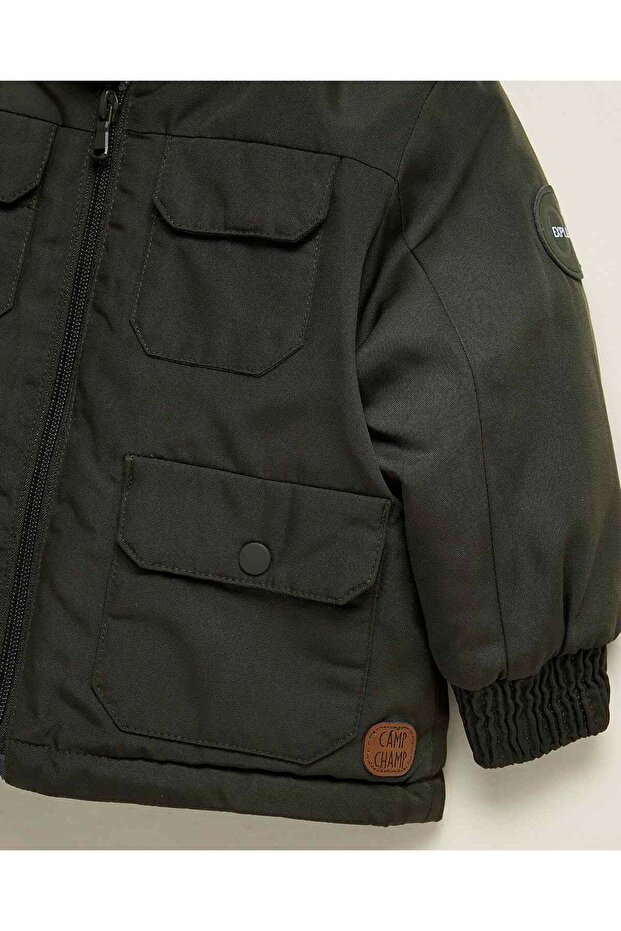 Solid Hooded Jacket With Zipper Closure - 4