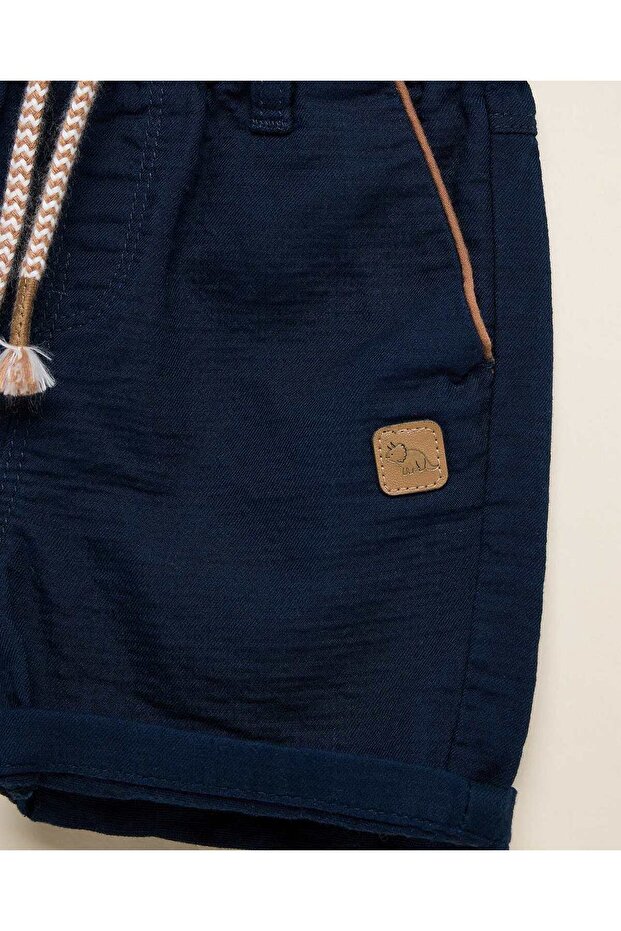 شورت أزرق سادة للأولاد بخصر برباط - 4