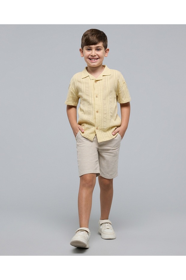 شورت بيج سادة للأولاد مع إغلاق بأزرار - 2
