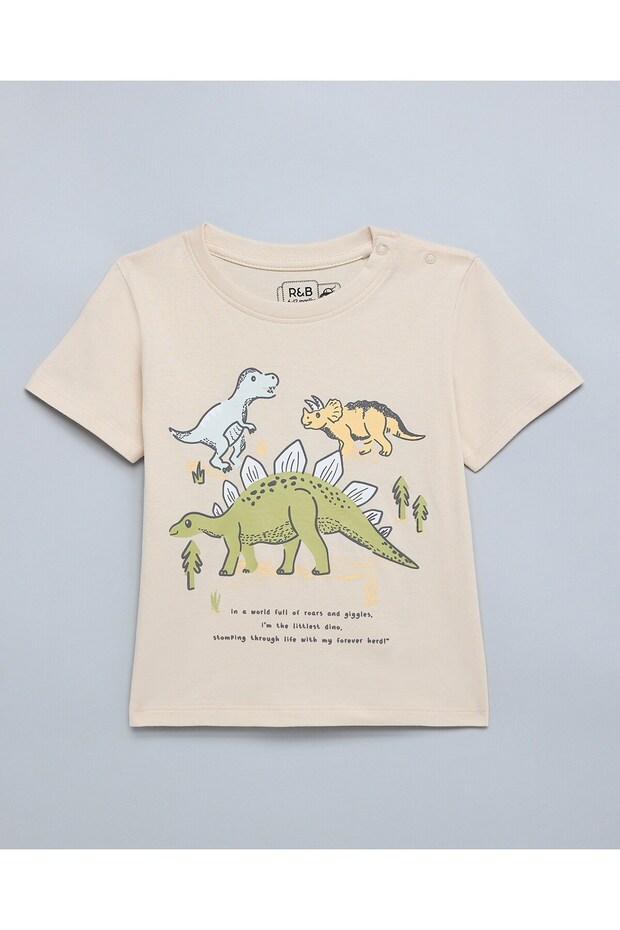 Dino Print T-Shirt With Crew Neck And Short Sleeves