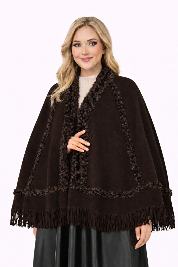Women's Fur Detailed Winter Stylish Poncho