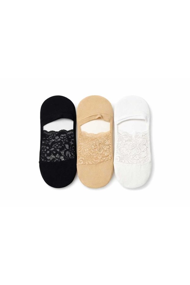 Women's Lace Ballerina Socks Set of 3 – Non-Slip, Invisible, Daily Use