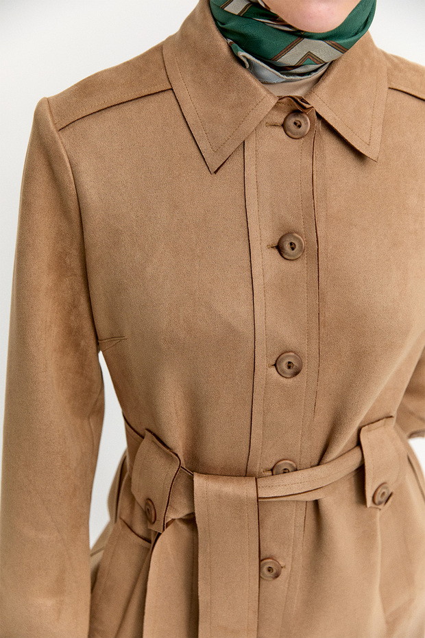 Kuşaklı Süet Görünümlü Kap - 6