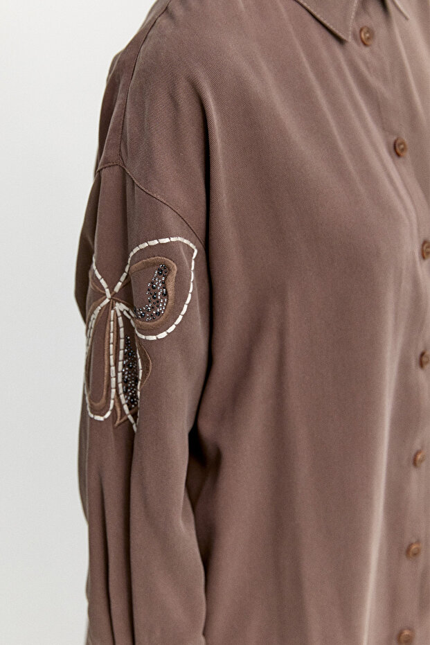 Çiçek Nakışlı Lyocell Tunik - 4