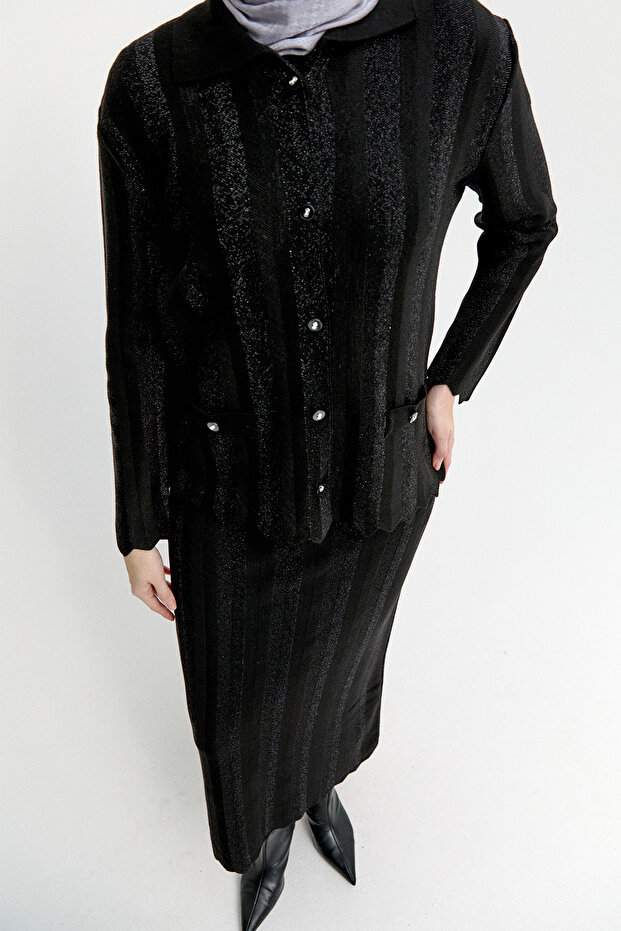 Simli Triko Ceket - 5