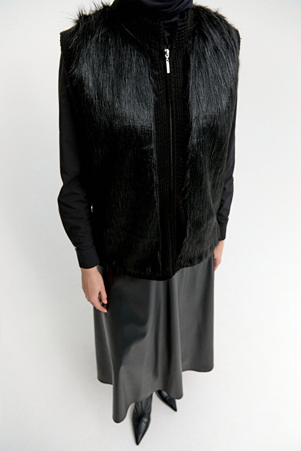 Suni Kürklü Örme Yelek - 4