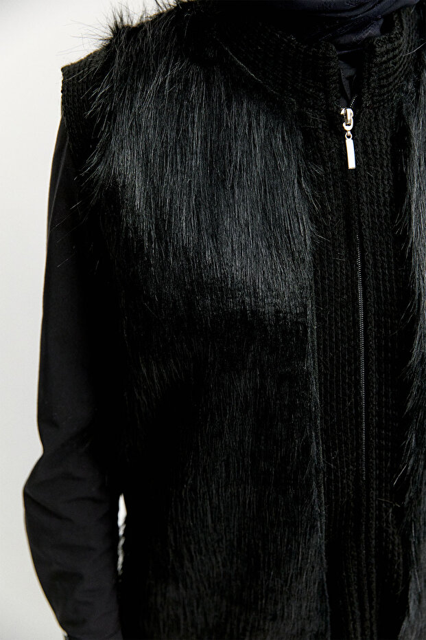 Suni Kürklü Örme Yelek - 5