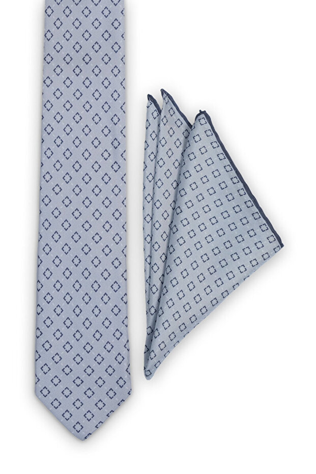 Gray Patterned Silk Tie Set - 2