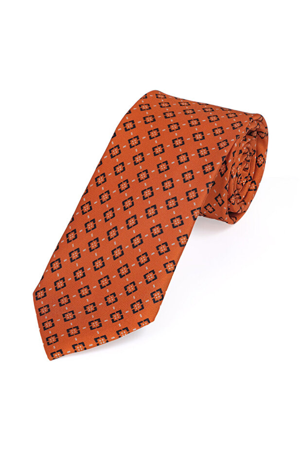 مجموعة ربطة عنق حريرية منقوشة باللون البرتقالي - 3