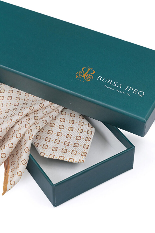 Ecru Patterned Silk Tie Set - 4