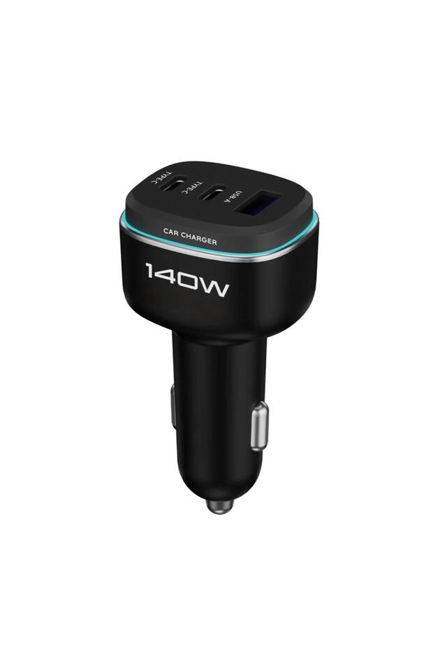 140W Triple-Port Car Charger with PD 65W & QC 30W, Zinc Alloy Fast Charging