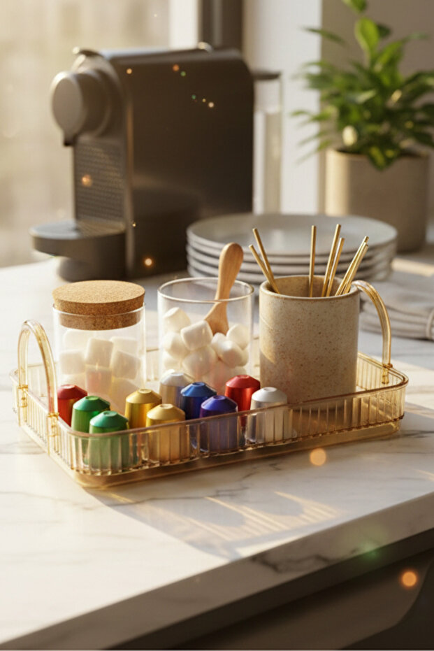 صينية مستطيلة من البولي كربونات بتصميم عتيق للتقديم والعرض، صينية مستطيلة صفراء - 2